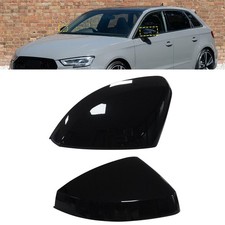 2x Gloss Black Wing Door Mirror Cover Caps For Audi A3 8V S3 RS3 13-20 8V0857527