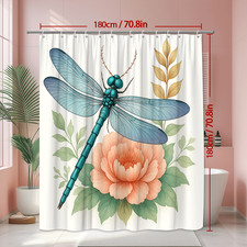 Floral Dragonfly Shower Curtain - Colorful Fabric Bathroom Decor
