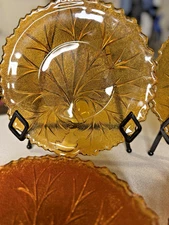 Indiana Glass Tree of Life Amber Plates Set of 4 8.25” Pebble Leaf Vintage