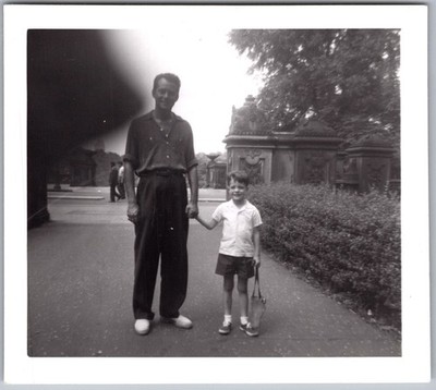 Vintage Snapshot Man and Boy Holding Hands 1950s