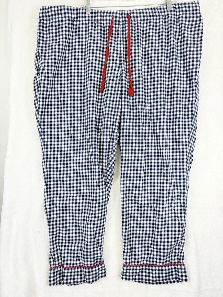 Conjunto de 3 pijamas de franela Lands End pantalones azules guinga talla grande algodón para mujer Foto 4 de 4