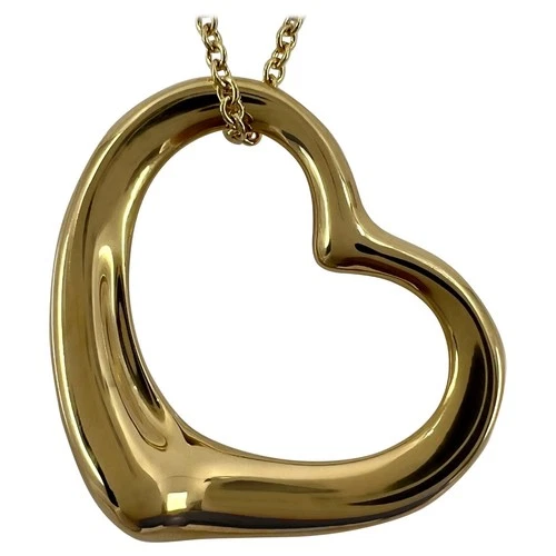 TIFFANY & Co. Elsa Peretti 18K Gold 22mm Open Heart Pendant Necklace
