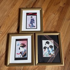 Japanese UTAMARO Kitagawa Print Set of 3 ,Framed 9.25 X 11.25 Pre-owned.