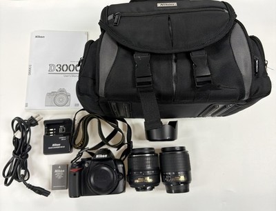 Nikon D D3000 10.2MP Digital SLR Camera - Black (Kit w/ 18-55mm & 55-200mm Lens)