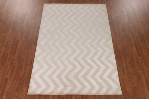Chevron Style Modern Area Rug Living Room Wool Ivory/ Beige Handmade Carpet 6x9 - Picture 3 of 19