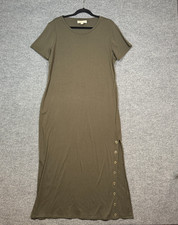 Michael Kors Dress Womens XL Green Maxi Short Sleeve Tshirt Dress Front Slit