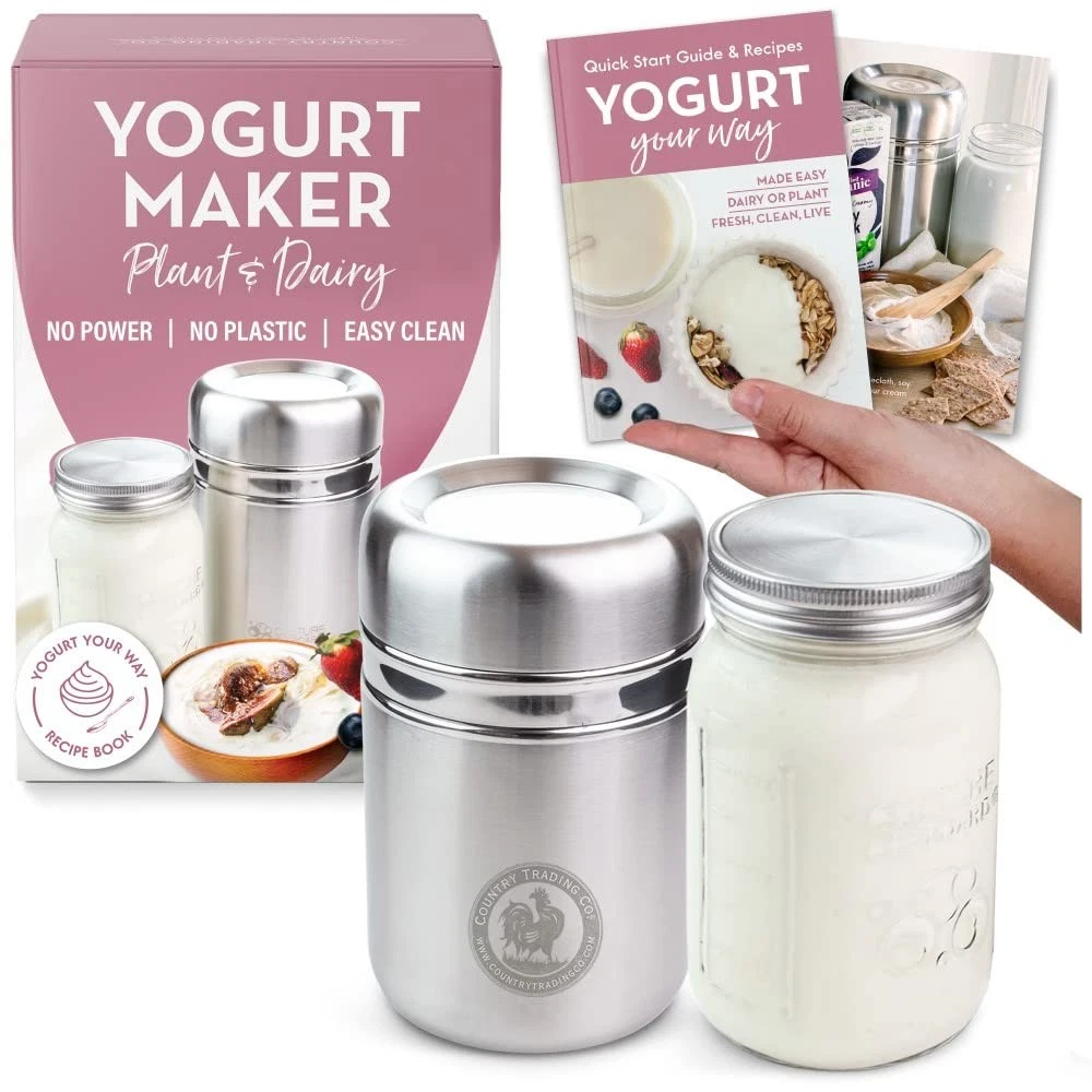 Stainless Steel Yogurt Maker with 1 Quart Glass Jar and Complete Recipe Book...