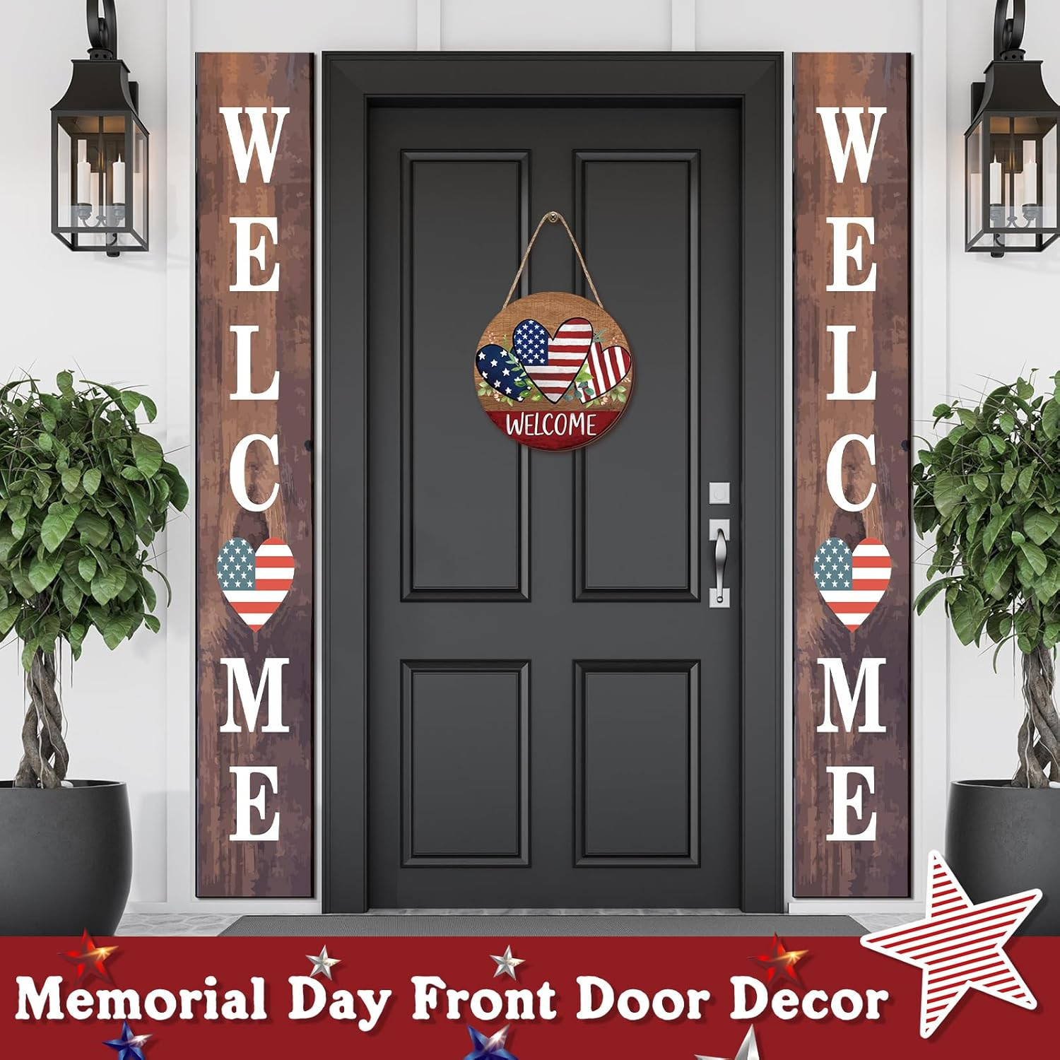как выглядит 4Th of July Wooden Hanging Door Sign Patriotic Heart Welcome Sign Independence D фото