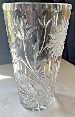 Geschliffene Kristall Vase Floral Starburst Bleiglas gewellter Rand Vintage