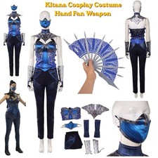 MK 2 Kitana Blue Combat uniform Halloween Kitana Cosplay Costume Hand Fan prop