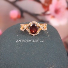 Natural Garnet Ring, 925 Sterling Silver, Halo Ring, Anniversary Ring
