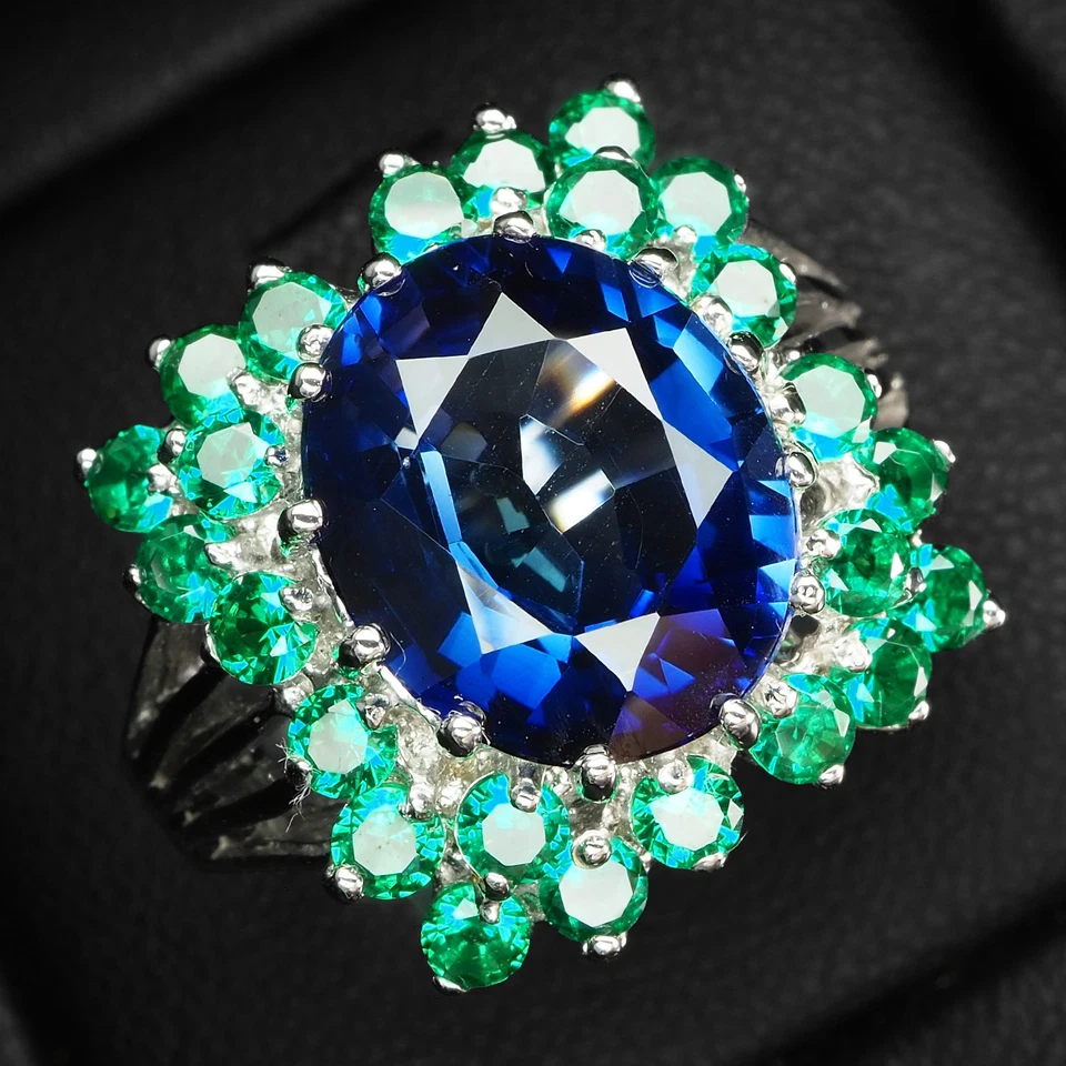 Glamorosos anillos de Navidad de plata de ley 925 de 6,40 quilates con zafiro azul real regalos Foto 2 de 4