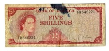 Jamaica. Bank of Jamaica, L.1960(1964). 5 Shillings, P-51Ad, Issued. Fine. TDLR