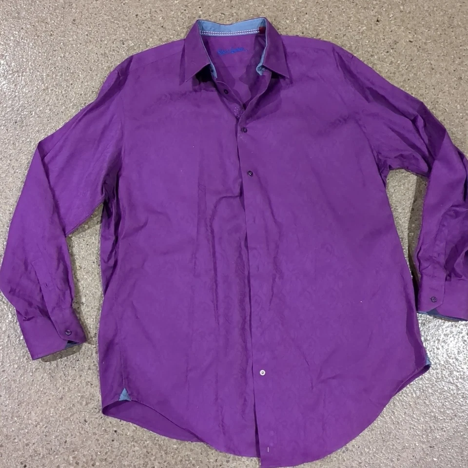 Camisa Robert Graham Para Hombres Talla 2XL Cachemira Púrpura Puño Abatible Vestido Abotonado Alto Foto 2 de 4