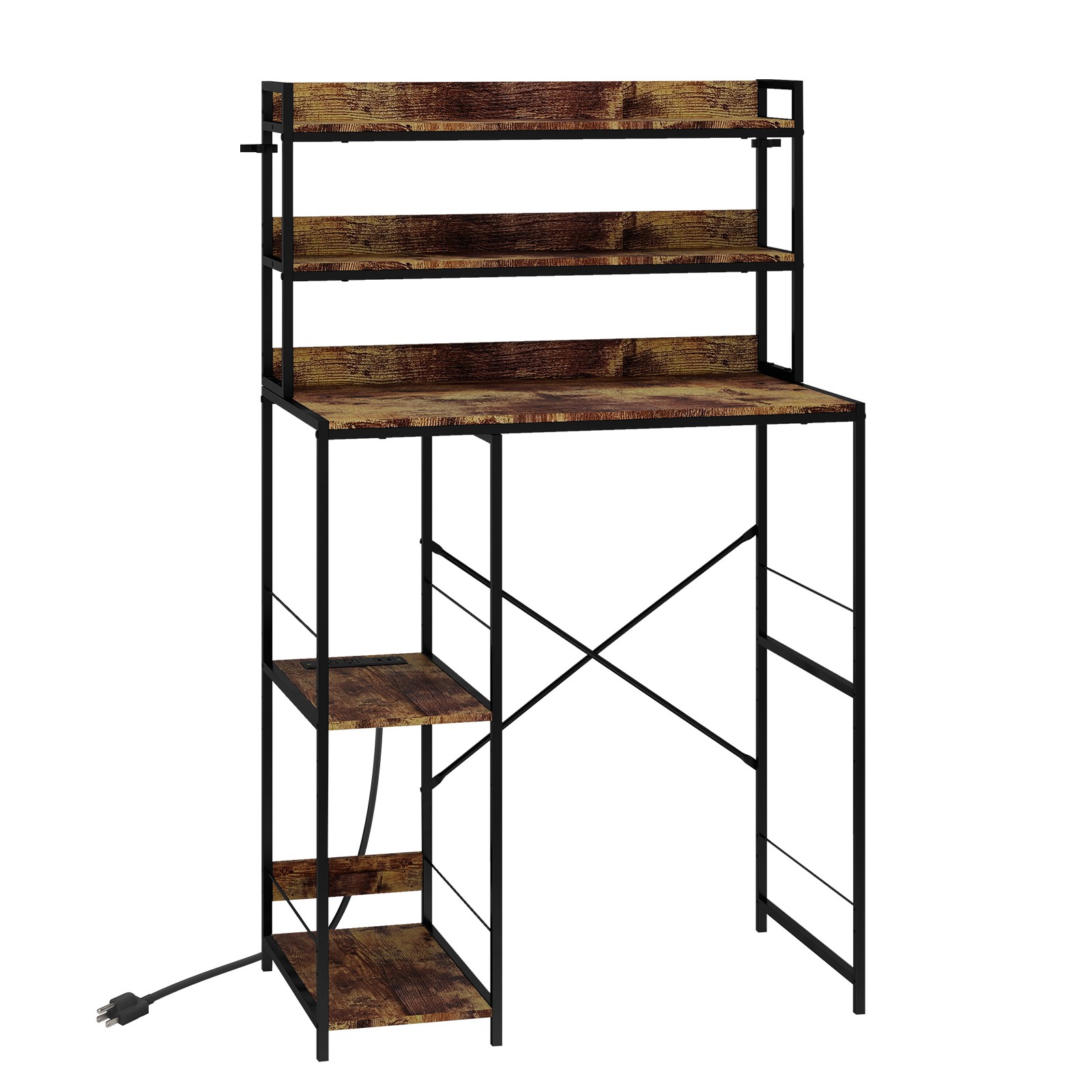 Mini Fridge Stand, 5-Tier Adjustable Storage Shelf w/ 2 AC Outlets & 2 USB Ports