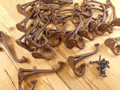 25 Rustic Cast Iron Coat Hat Wall Hooks Restore School Farm Towel Bath Kitchen