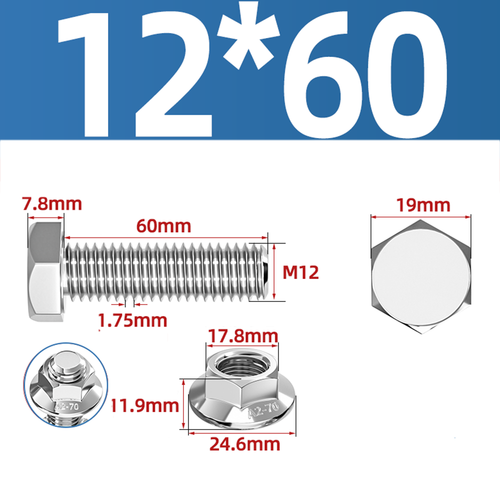 304 Stainless Hex Flange Bolts With Free Serrated Flanged Nuts M10 M14 M16 M20 - Picture 45 of 138
