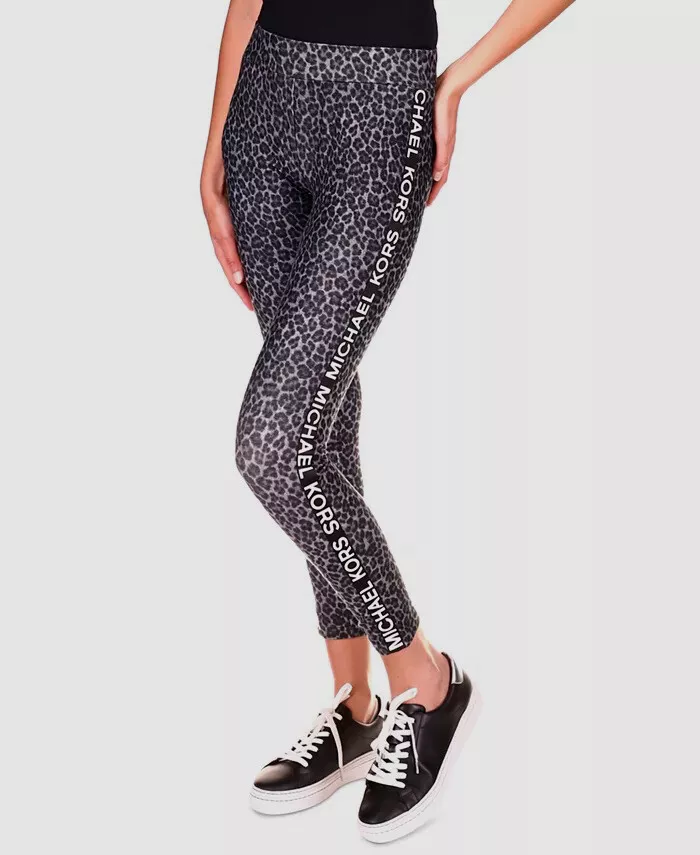 $98 Michael Michael Kors Women Gray Cheetah-Print Logo Leggings Pants Size  XS