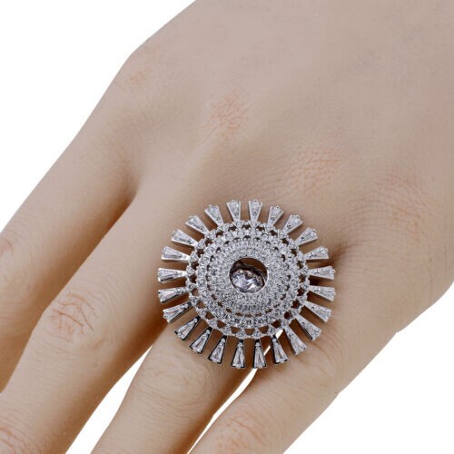 Swarovski Sparkling Dance Dial Up Statement Ring White Rhodium Plated - Size 52 - Picture 2 of 5