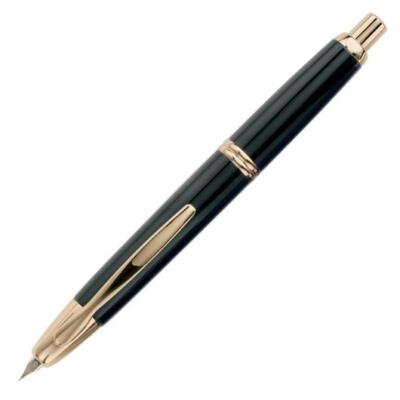 Pilot Vanishing Point Fountain Pen in Black & Gold - 18K Gold Fine Point NEW