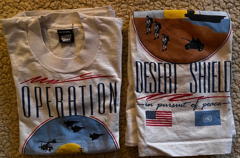 2 VTG 1990 Operation Desert Shield/Storm War Shirt White double sided Youth USA