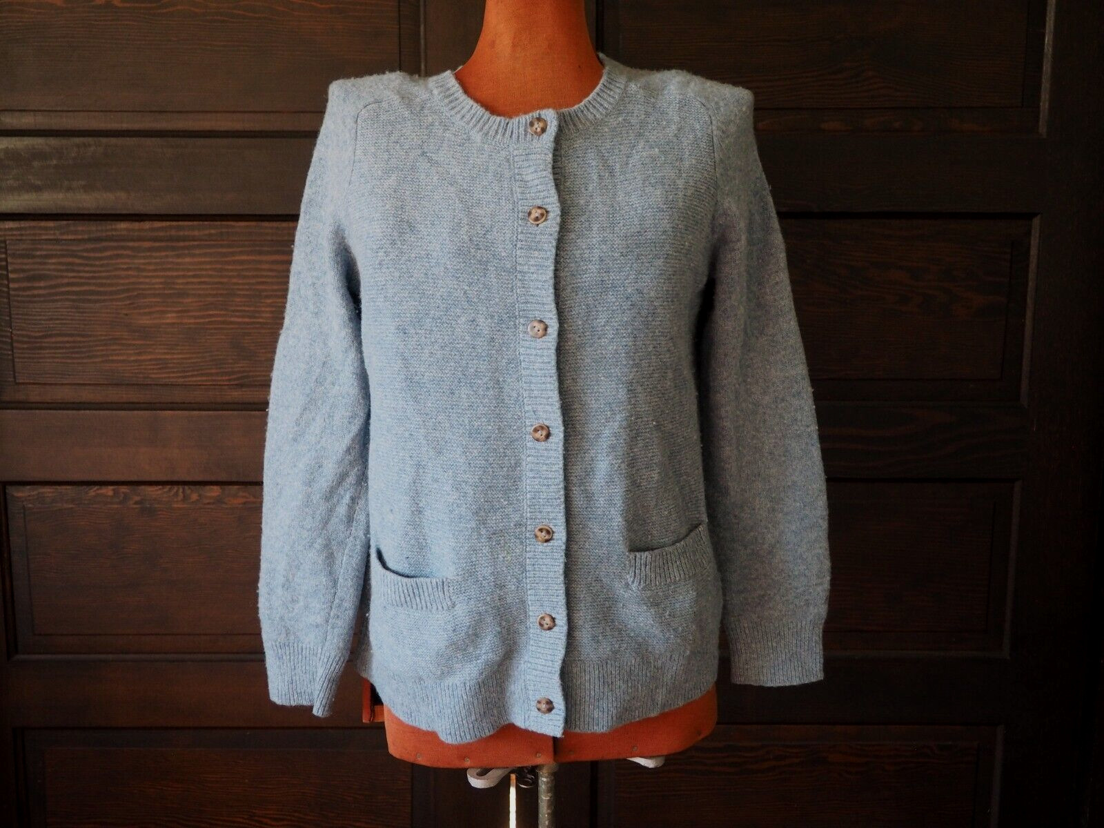Pendleton Light Blue Lambswool Knit Button Pocket… - image 1