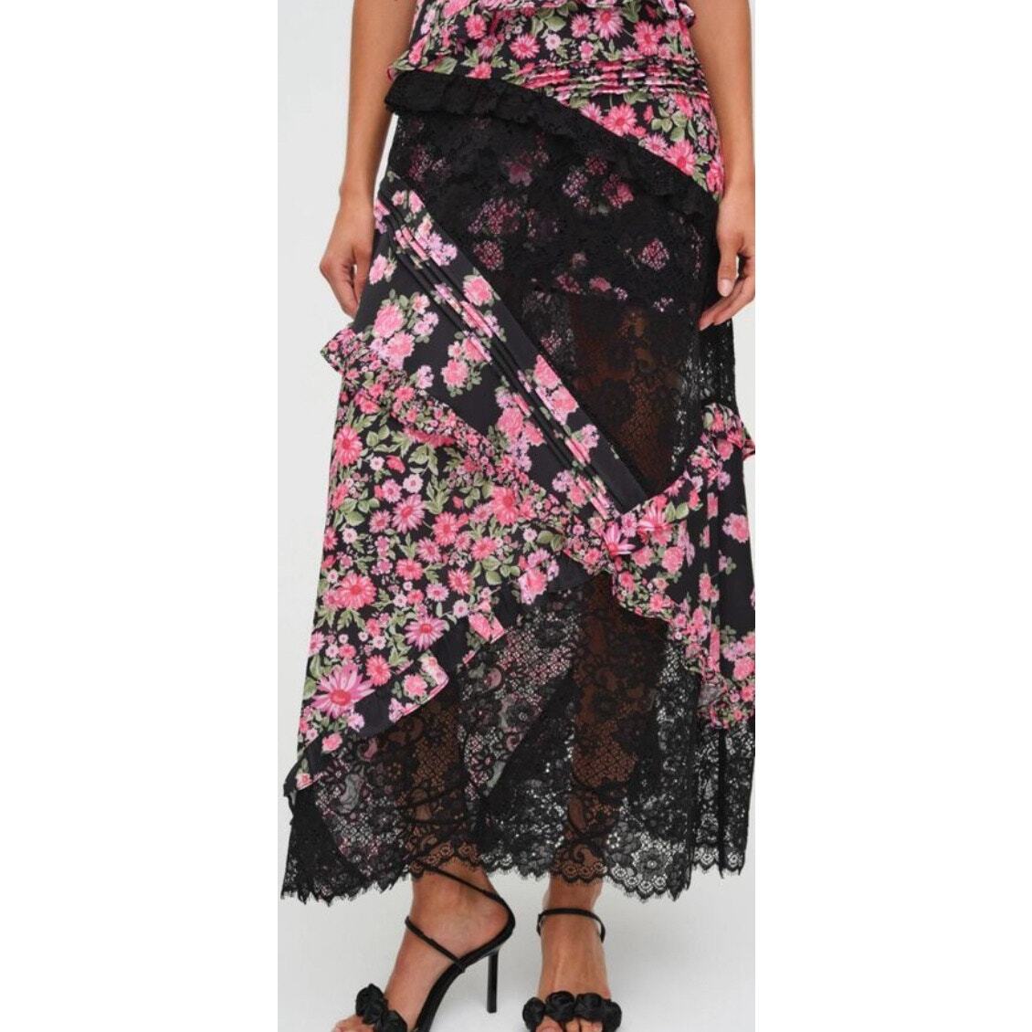 ruffle sleeve long dress Sander | Black Mesh Long-Sleeve Ruffle-Hem Midi Dress