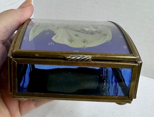 Handcrafted Vintage Glass and Brass Trinket Box with Angel Via Vermont Ltd. - Picture 7 of 11