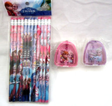 Unisex Frozen Characters 12 Wooden Pencils 2 Character Sharpners-New AR4S