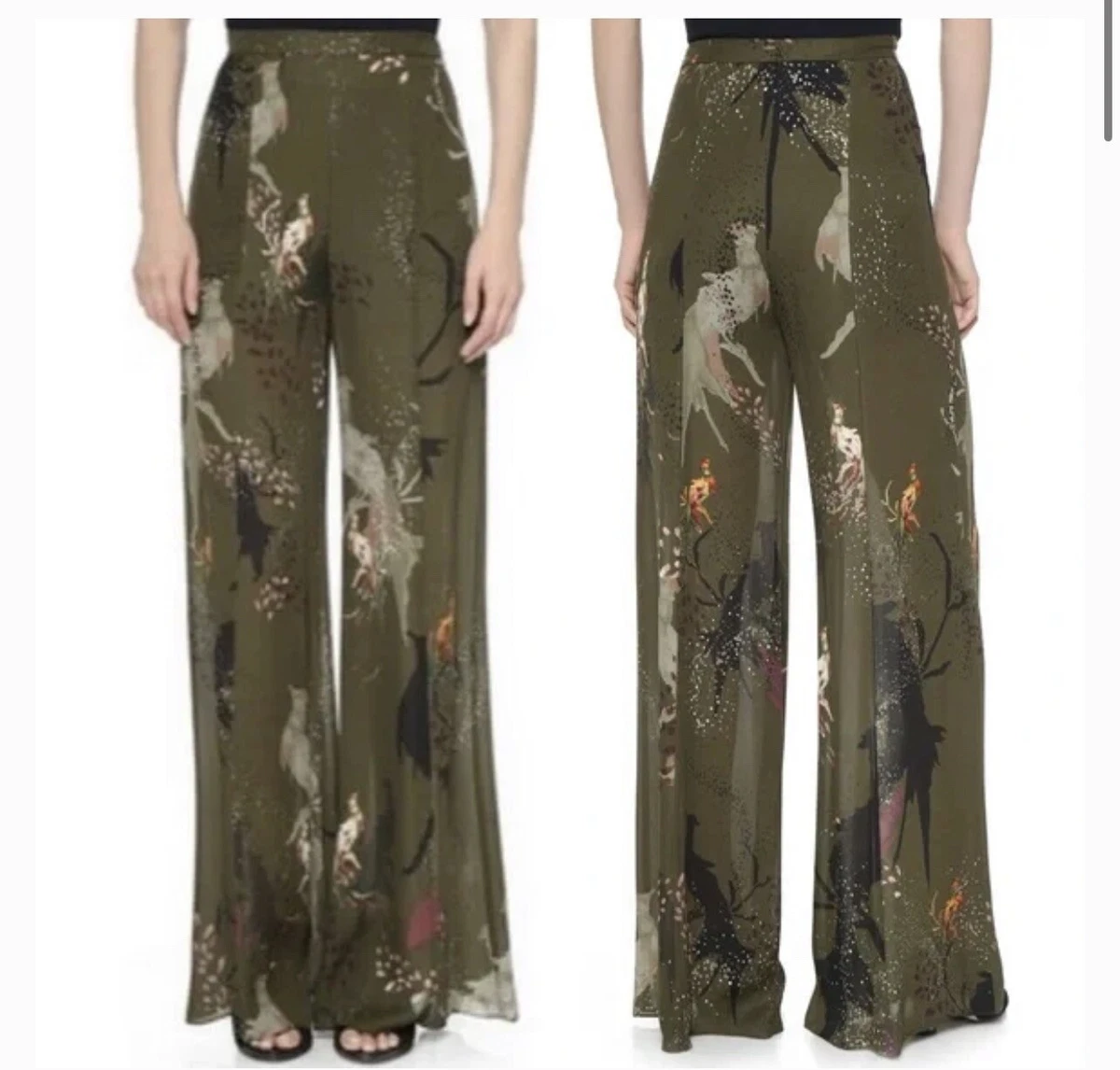 NWT Haute Hippie Birds of Paradise Silk Printed Wide Leg Pants Size 8 N959