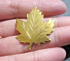 Vintage marked D&J Sterling engraved brush gilt maple leaf pin brooch