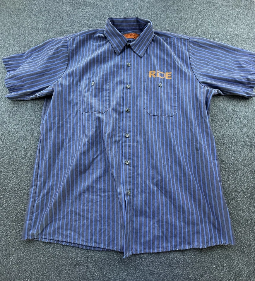 Red Kap Shirt Men XX-Large Gray Blue Striped Button Up Harley Davidson Workwear - Image 2 of 4