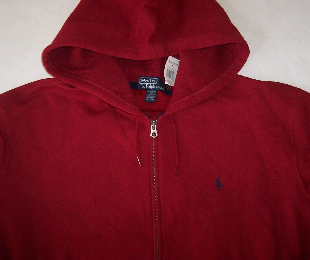 Polo Ralph Lauren nuova con etichette VINO ROSSO FULL ZIP giacca termica con cappuccio XXL 2XL NAVY PONY