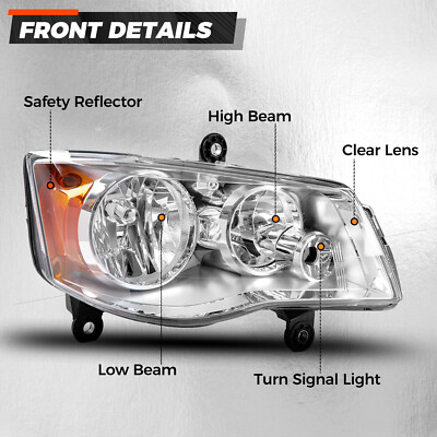 Right Side Headlight For 08-16 Chrysler Town & Country 11-20 Dodge
