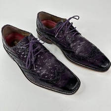 Stacy Adams Mens Gennaro Wingtip Oxford Purple Ostrich Print Leather Shoes 7M