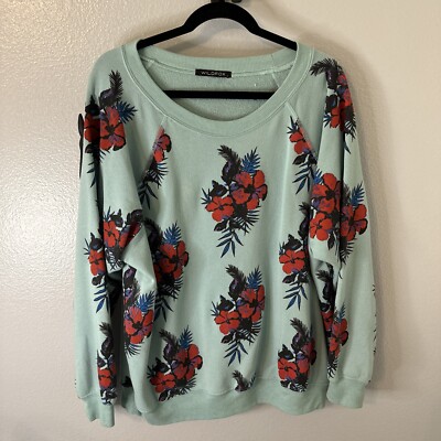 Wildfox Damen-Sweatshirt groß blau Blumenmuster Hibiskus Dreams
