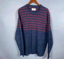 The Normal Brand Sweater Adult Large Blue Red Striped Textured Cotton Crewneck