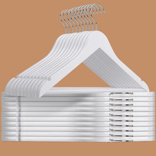 30 Pack White Wooden Hangers, White Wood Coat Hangers with Non Slip Pant Bar, Cl