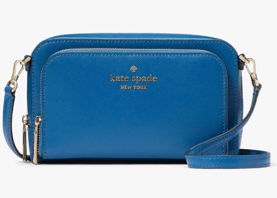 Kate Spade Dual Zip Around Crossbody Sapphire Blue Leather WLR00410 NWT $259