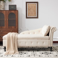 Upholstered Chaise Longue Indoor Lounge Sofa with Right Armrest & Storage Beige