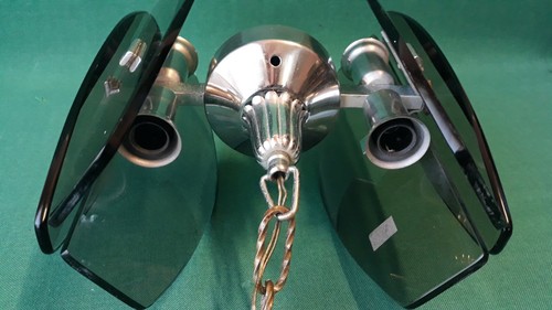 LAMPADARIO ANNI 70 VINTAGE METALLO CROMATO VETRI SCURI MADE IN ITALY 4 LUCI. *23 - Picture 7 of 9