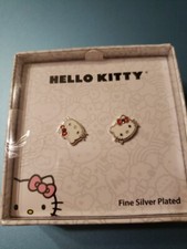 Hello Kitty Fine Silver Plated Earrings Studs Gift Box NIB