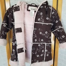 Rothschild Girl's Brown and Pink Dress Coat Size Small/4 Faux Suede Faux Fur