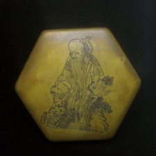 5 Inch Old Chinese Bronze Carving God of Longevity Statue Ink Box Collection