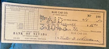Blue Cab Company Canceled Check To C.G. Fallwell Signed 3/8/1943 Las Vegas