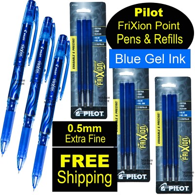 Pilot FriXion Point 0.5 Extra Fine Blue Gel Ink Pens & Refills 31574 & 77344