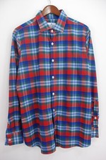 Mizzen  Main Spread Collar Performance Dress Shirt - Red Blue Plaid - Trim XL