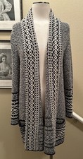 Lucky Brand 1X Black  Ivory Shawl Collar Cardigan Sweater W Pockets