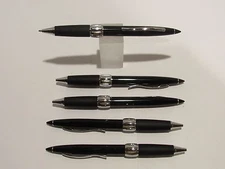 LOT OF 5 TERZETTI POINTER METAL BALLPOINT PENS-BLACK+RUBBERIZED GRIP