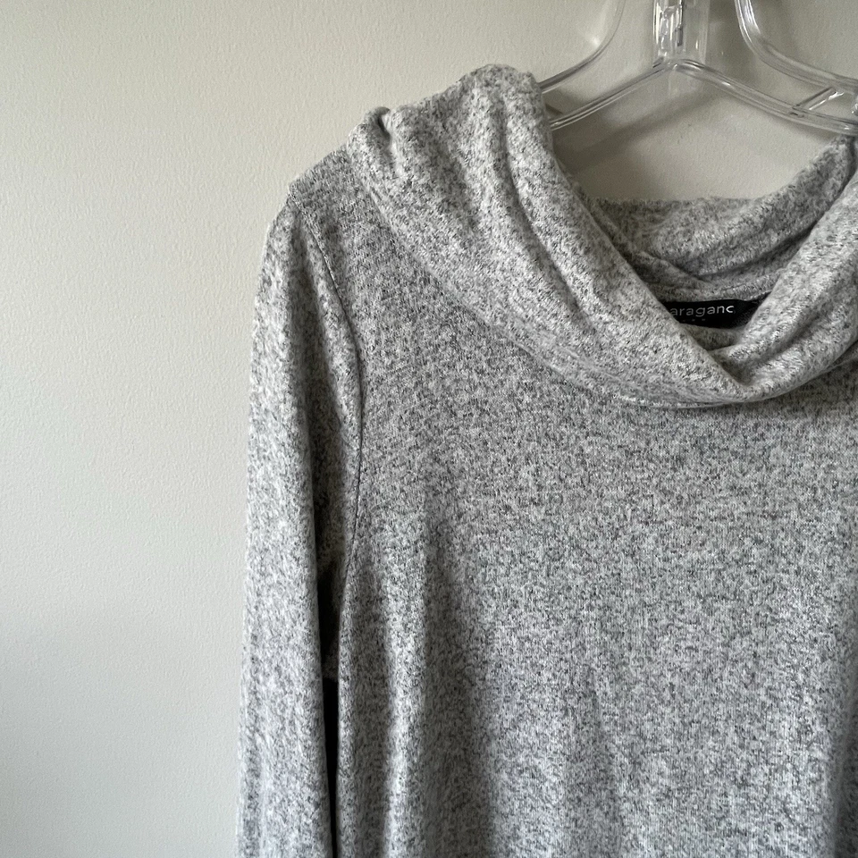 Blusa feminina Sharagano gola alta suéter grande cinza malha macia outono - Imagem 3 de 4